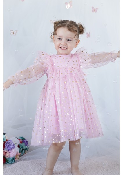 Kız Bebek Elbise Uzun Kollu Tüllü Tütü Yıldızlı Doğum Günü Özel Gün Parti Düğün Kız Çocuk Elbise fiyatları