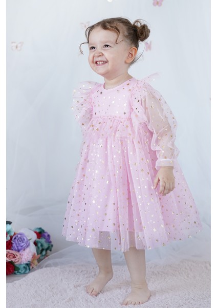 Kız Bebek Elbise Uzun Kollu Tüllü Tütü Yıldızlı Doğum Günü Özel Gün Parti Düğün Kız Çocuk Elbise fırsatları