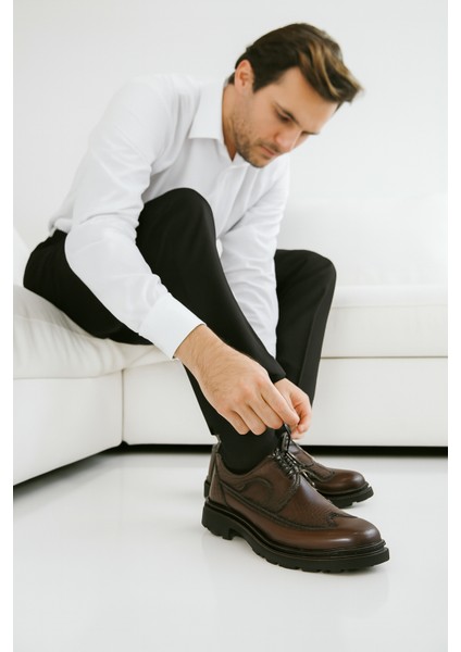 GR0403 Hakiki Deri Italyan Tarz Tasarım Eva Yüksek Taban Koku Yapmaz Koyu Kahve Spor Klasik Ayakkabı modelleri