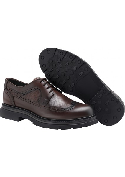 GR0403 Hakiki Deri Italyan Tarz Tasarım Eva Yüksek Taban Koku Yapmaz Koyu Kahve Spor Klasik Ayakkabı