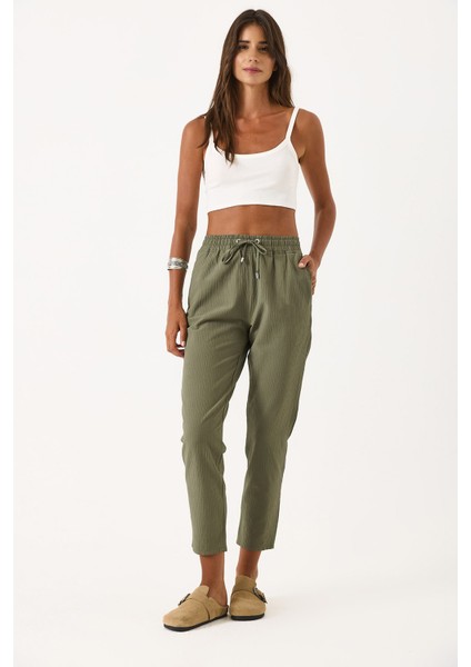 Alian Beli Lastikli Armürlü Beach Pantolon-Haki