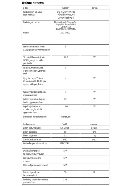 32 D 15000 32'' 80 Ekran Uydu Alıcılı HD DLED TV fırsatları