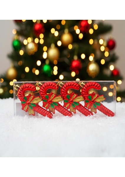 Yılbaşı Şeker Baston Şeklinde Ağaç Süsü – 4 Adet modelleri