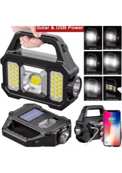 P-880A Solar Powerbanklı Şarjlı Taşınabilir Güçlü Fener