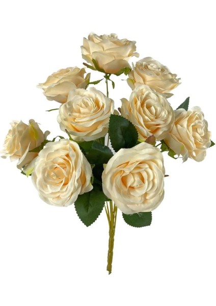 Yapay Çiçek 10 Gül Büyük Boy Demet 40CM Yavruağzı