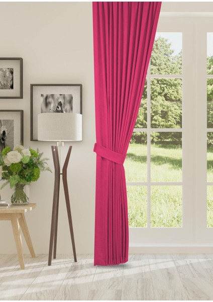Petek Dokulu Kadife Dokuma Sık (1 x 3)Pileli Fon Perde (Fuşya)