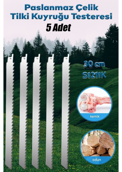 Tilki Kuyruğu Et Kemik Kesme Testeresi 5 Adet Çelik Bıçak Buz Kesme Bıçağı Ağzı Ucu 30 Cm.