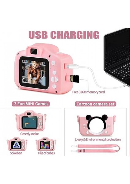 Çocuk Dijital Fotoğraf Makinası 20 Mp Video Kaydedici 2.0 Inç Çift Kameralı modelleri