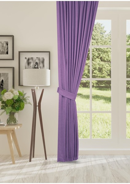 Petek Dokulu Kadife Dokuma Sık (1 x 3)Pileli Fon Perde (Lila)