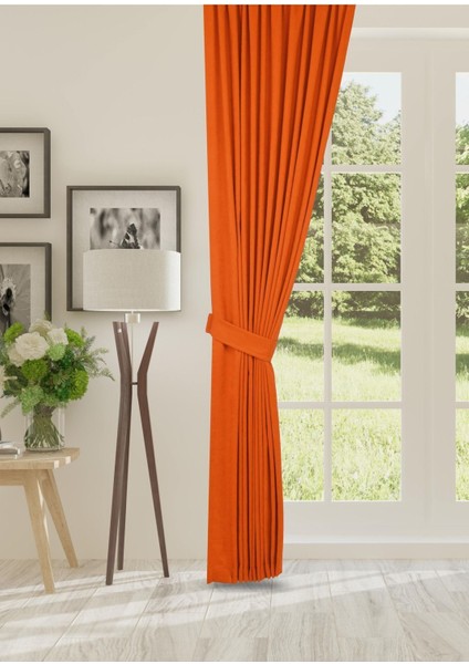 Petek Dokulu Kadife Dokuma Seyrek (1 x 2)Pileli Fon Perde (Kiremit)