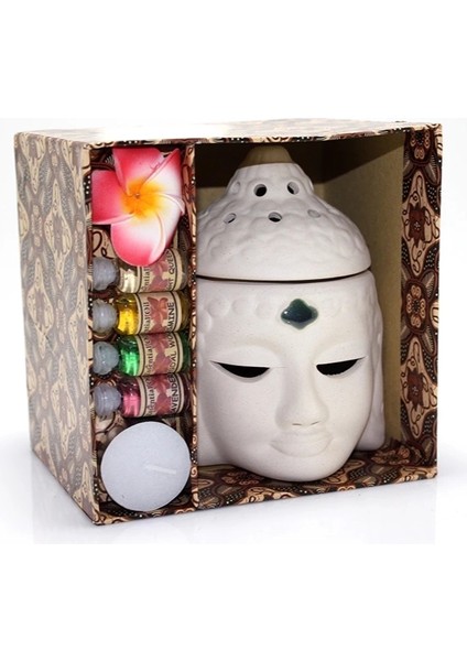 Seramik Buda Büstü Buhurdanlık Seti No:03