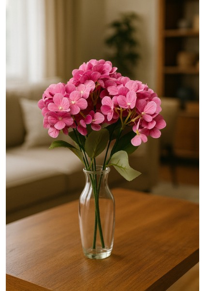 Yapay Lüx 5 Dallı Islak Ortanca Demeti 45 cm Koyu Pembe modelleri