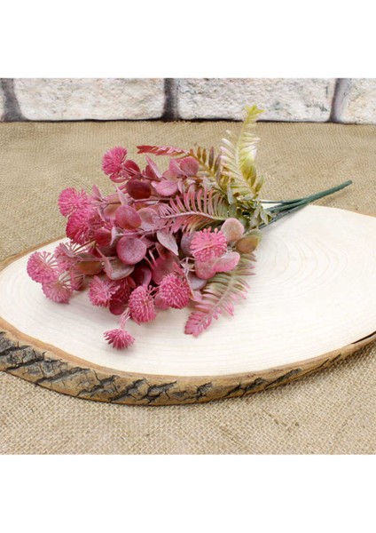 Yapay Kar Topu Aradal Demet Pembe Yeşillik 7 Dal 35 cm