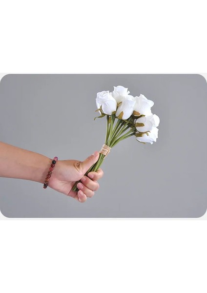 Yapay Çiçekl 12 Adet Gül Tomurcuklu Lüx Gül Buketi Beyaz Renk Gelin Çiçeği Atma Çiçegi fiyatları