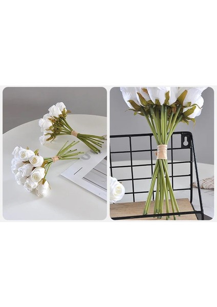 Yapay Çiçekl 12 Adet Gül Tomurcuklu Lüx Gül Buketi Beyaz Renk Gelin Çiçeği Atma Çiçegi modelleri