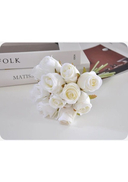 Yapay Çiçekl 12 Adet Gül Tomurcuklu Lüx Gül Buketi Beyaz Renk Gelin Çiçeği Atma Çiçegi fırsatları