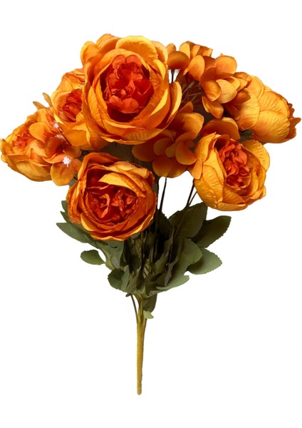 Yapay Çiçek Şakayık Ortancalı Gül Buketi 5li Turuncu