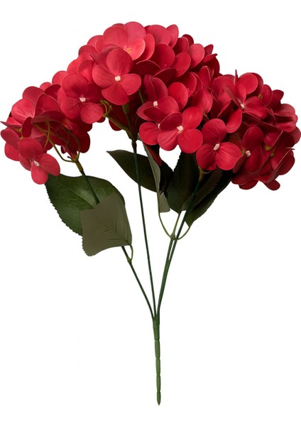 Yapay Lüx 5 Dallı Islak Ortanca Demeti 45 cm Kırmızı