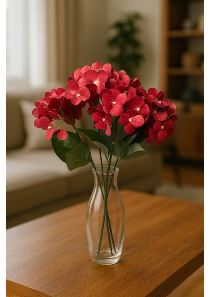 Yapay Lüx 5 Dallı Islak Ortanca Demeti 45 cm Kırmızı fiyatları