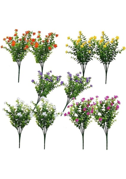 Yapay Çiçek Mineli Şimşir 10 Demet Karışık Renkli Dekoratif Yapay Bitki