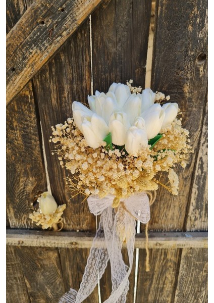 Gelin Buketi Kuşotu Beyaz Renk Islak Lale Damat Yaka Çiçeği fiyatları