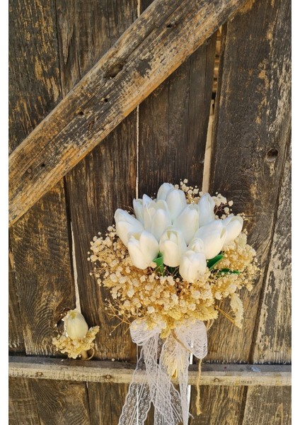 Gelin Buketi Kuşotu Beyaz Renk Islak Lale Damat Yaka Çiçeği modelleri