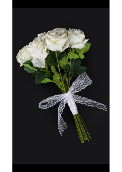 Yedi Adet Beyaz Kadife Güller ve Damat Yaka Çiçeği.gelim Buketi