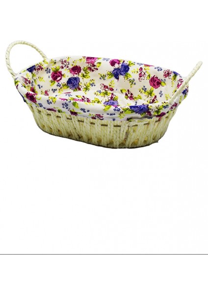 Renkli Bezli Oval Hasır Ekmek Sepeti -8821