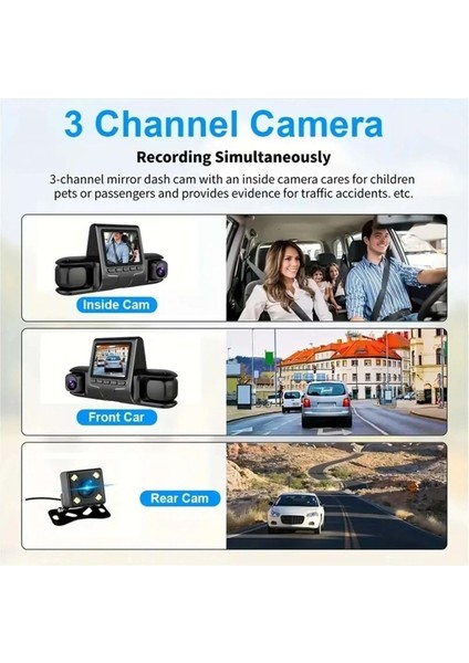 360° Kapsama Sunan Araç Kamerası 3 Lensli, Full Hd, Park Monitörü, Gece Görüş, Hareket Sensörü DR0077 fırsatları