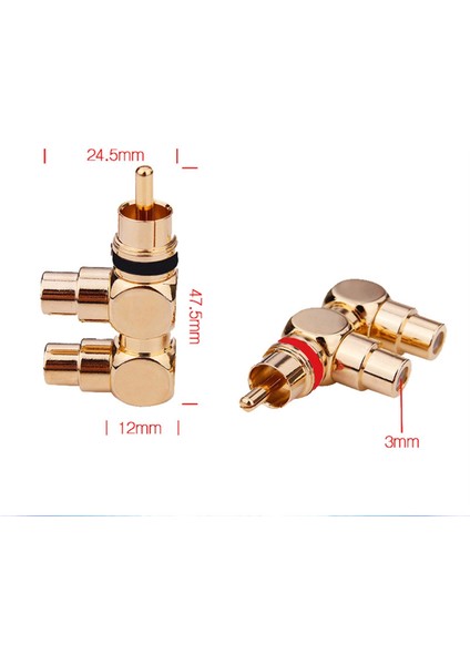 2pcs Altın Kaplama Rca Fiş 1 Erkek - 2 Rca Dişi Av Audio Video Ayırıcı Kablo Adaptörü Jack Konnektörü (Yurt Dışından) modelleri