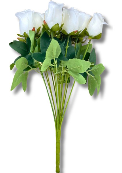 Yapay 18 Dal Tomur Beyaz Gül Demeti 40 cm fiyatları