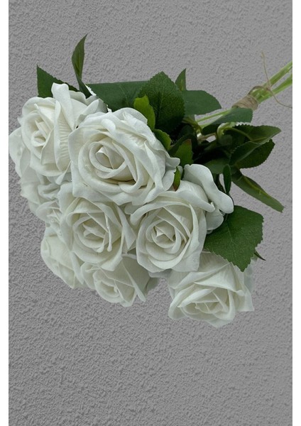 Beyaz Yapay Gül 10 Adet Kadife Yaprak 1.kalite – Yapay Çiçek Dekor, Masa Süsü, Fon – Yapay Çiçek De