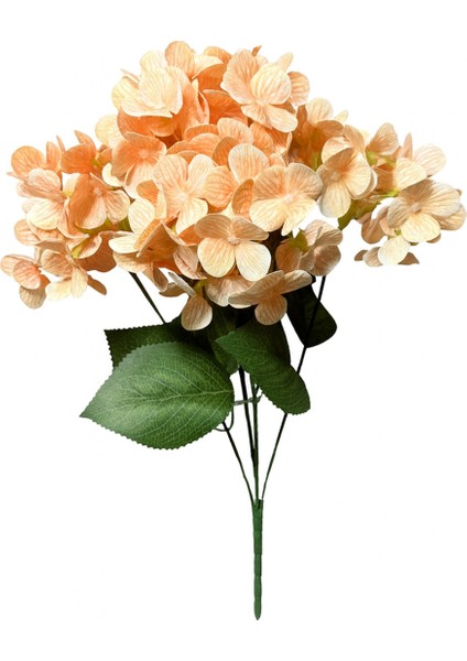 Yapay Lüx 5 Dallı Islak Ortanca Demeti 45 cm Krem