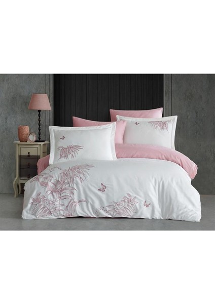Tropical Nakışlı %100 Pamuk Saten Çift Kişilik Nevresim Takımı Krem Pudra fiyatları