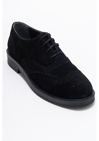 Avra Siyah Süet Hakiki Deri Kadın Oxford Ayakkabı modelleri