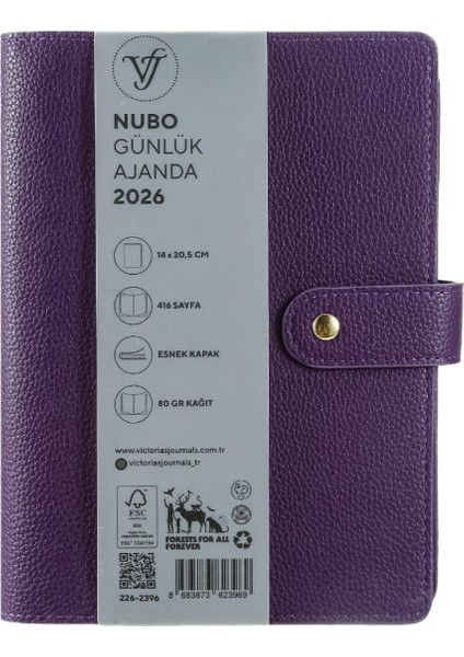 Nubo 2026 Günlük Ajanda A5 (14X20,5CM) Ivory 80 Gsm 416 Sayfa . Değişebilen Iç.mor