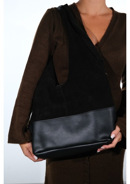 Avos Siyah Süet Hakiki Deri Kadın Omuz Çantası fırsatları