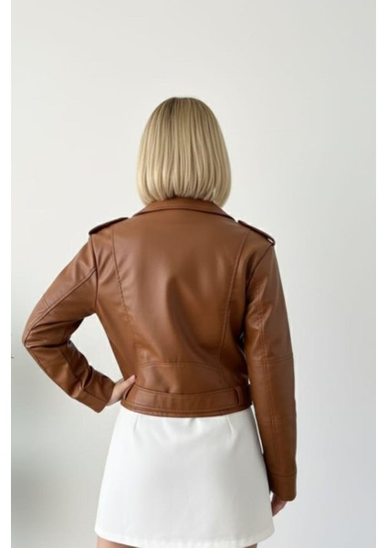 Kadın Fermuar ve Kemer Detaylı Deri Ceket modelleri