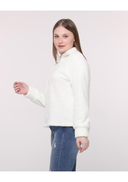 Wellsoft Kadın Sweatshırt - Kışlık Kadın Sweatshırt Peluş Düşük Omuz