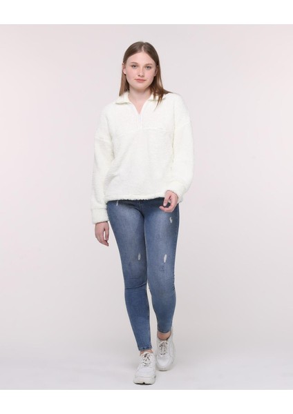 Wellsoft Kadın Sweatshırt - Kışlık Kadın Sweatshırt Peluş Düşük Omuz fiyatları