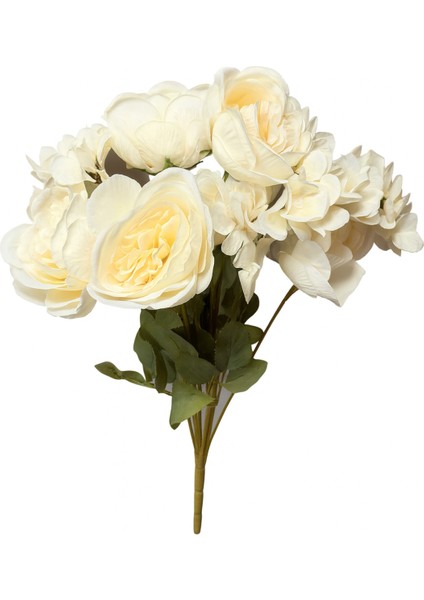 Yapay Çiçek Şakayık Ortancalı Gül Buketi 5li Krem