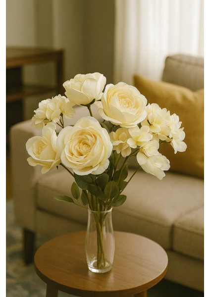 Yapay Çiçek Şakayık Ortancalı Gül Buketi 5li Krem modelleri