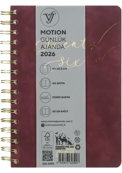 Motion 2026 Günlük Ajanda A5 (14x21cm) Esnek Kapak Ivory 80gr.