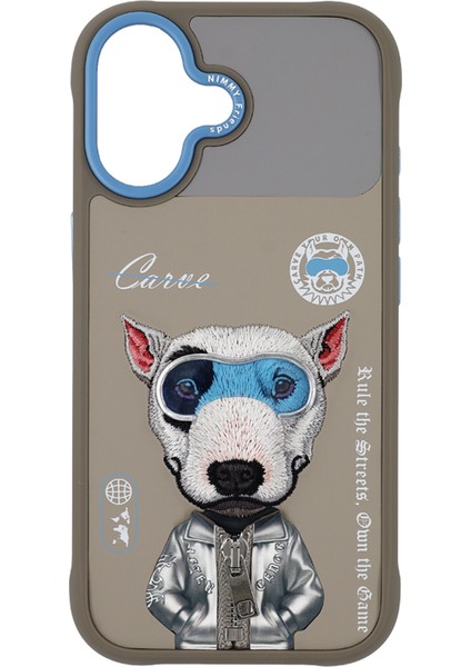 iPhone 17 Uyumlu 3D Gözlük Fermuar Border Köpek Detaylı Nakış Işlemeli Kabartmalı Cool Cute Kılıf