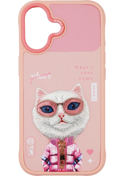 iPhone 17 Uyumlu 3D Gözlük Fermuar Rich Kedi Detaylı Nakış Işlemeli Kabartmalı Cool Cute Kılıf