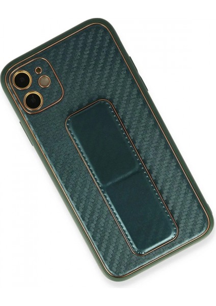 iPhone 12 Kılıf Coco Karbon Standlı Kapak - Yeşil modelleri