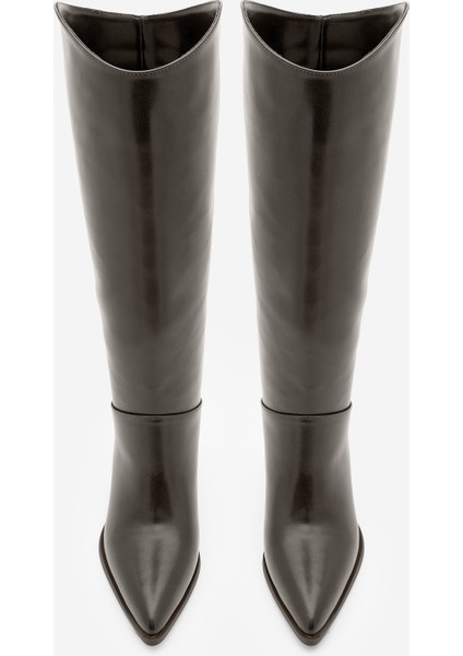 Kadın Sivri Burun Kalın Topuklu Fermuarsız Topuklu Çizme Tines