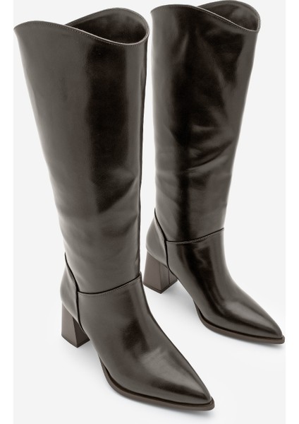 Kadın Sivri Burun Kalın Topuklu Fermuarsız Topuklu Çizme Tines indirimleri