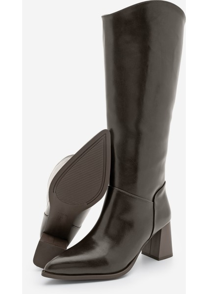 Kadın Sivri Burun Kalın Topuklu Fermuarsız Topuklu Çizme Tines