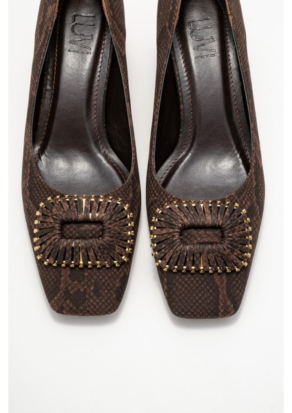 Velora Kahverengi Desenli Tokalı Kadın Kalın Topuklu Ayakkabı fiyatları